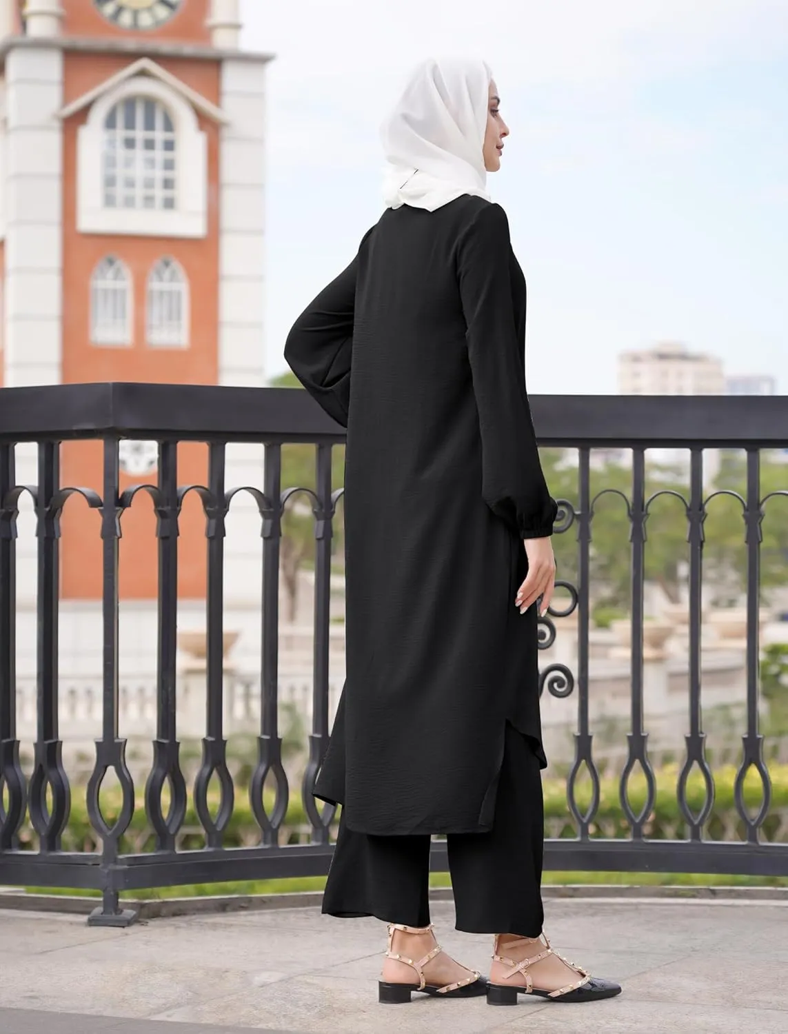 Women's Muslim 2 Pieces Sets Long Sleeve Button Down Shirt and Pants Abaya Casual Dress Dubai Outfits