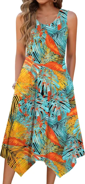 Zeagoo Womens Casual Dress for Summer Tank Dress Loose Flowy Beach Dress with Pockets Hankerchief Flare Midi Sundress 2025