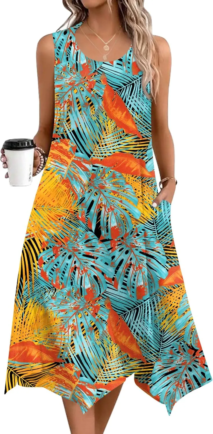 Zeagoo Womens Casual Dress for Summer Tank Dress Loose Flowy Beach Dress with Pockets Hankerchief Flare Midi Sundress 2025